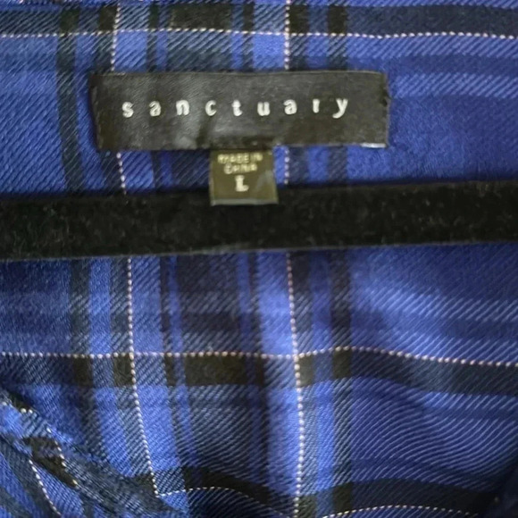 Sanctuary blue plaid rayon ruffle top size large - Picture 4 of 5